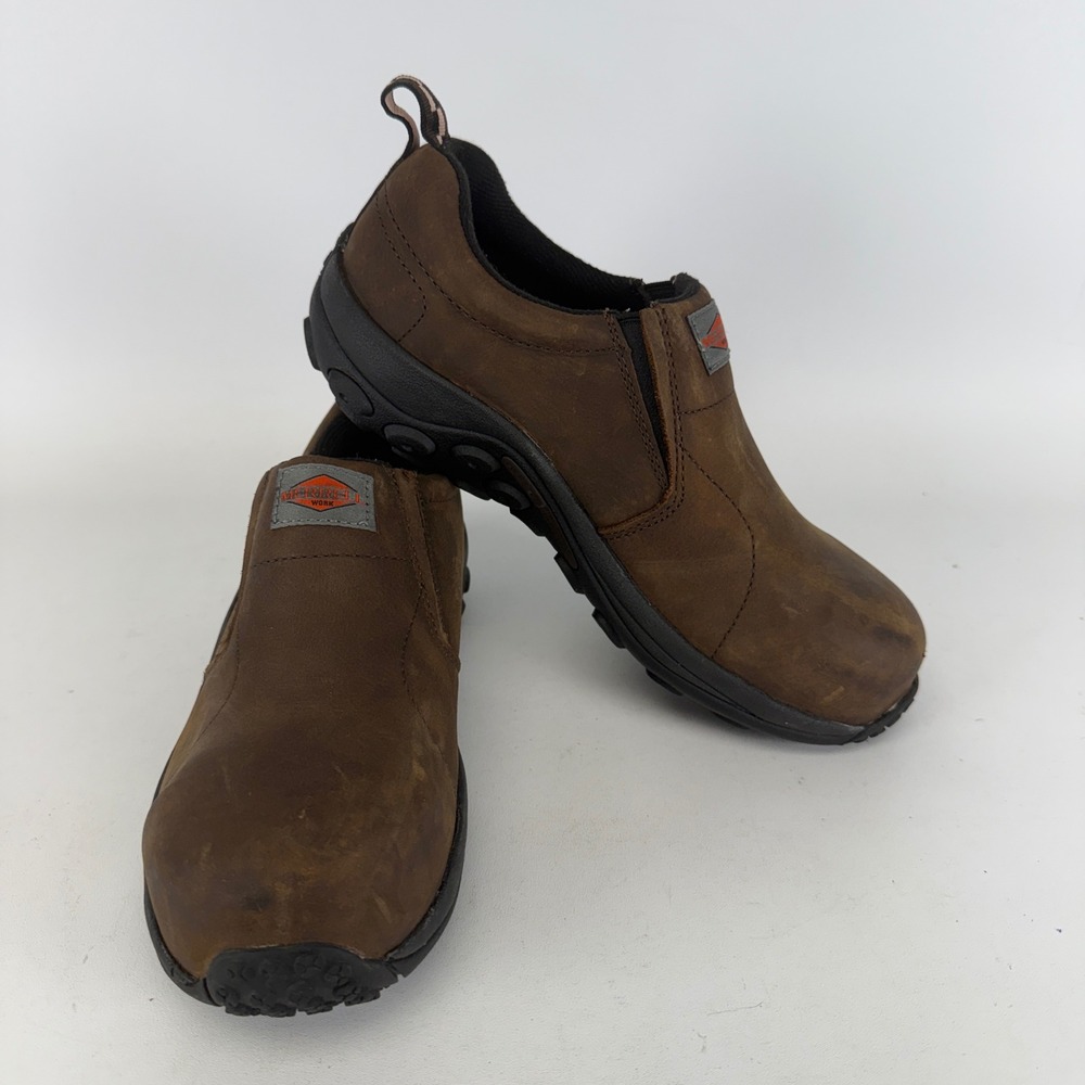 Merrell Work Jungle Moc Mens 10 Brown Leather Slip On Safety Shoes J099304